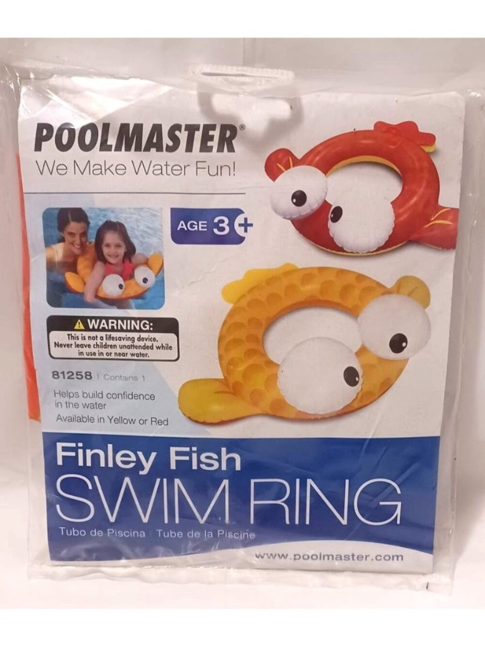 Vintage New Old Stock PoolMaster Kids Inflatable Fish Swim Ring Red Float Fish